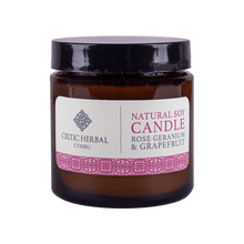 Load image into Gallery viewer, Celtic Herbal Natural Rose Geranium & Grapefruit Candle - Natural Soy Candle 100g