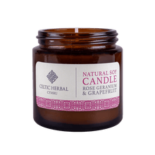 Load image into Gallery viewer, Celtic Herbal Natural Rose Geranium & Grapefruit Candle - Natural Soy Candle 100g