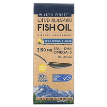Load image into Gallery viewer, Wiley's Finest Wild Alaskan Fish Oil, Omega-3 Liquid, Natural Lemon Flavor, 2,150mg, 125ml