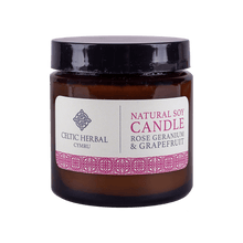 Load image into Gallery viewer, Celtic Herbal Natural Rose Geranium &amp; Grapefruit Candle - Natural Soy Candle 100g
