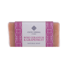 Load image into Gallery viewer, Celtic Herbal Rose Geranium &amp; Grapefruit Soap 100g - Handmade Natural Soap Bar
