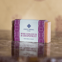 Load image into Gallery viewer, Celtic Herbal Rose Geranium &amp; Grapefruit Soap 100g - Handmade Natural Soap Bar
