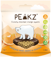 Load image into Gallery viewer, Peakz Crunchy Chocolate Orange Squares 32g
