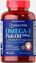 Load image into Gallery viewer, Puritan’s Pride Omega-3 Fish Oil 1200mg Plus Vitamin D3 25mcg 90 Softgels
